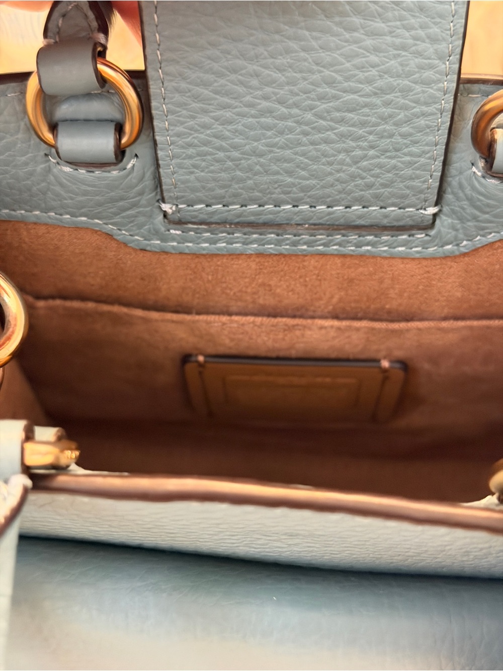 Coach Teal Leather Satchel with Gold Hardware - Picture 13 of 16